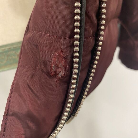 KARL LAGERFELD Paris S Puffer Jacket Down Feather Coat Maroon Designer Ski: Flaw - Picture 5 of 16